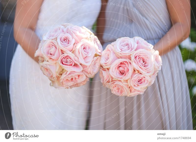 Hochzeit Feste & Feiern Sommer Blume Rose Blumenstrauß Kitsch rosa Farbfoto Außenaufnahme Detailaufnahme Tag Schwache Tiefenschärfe