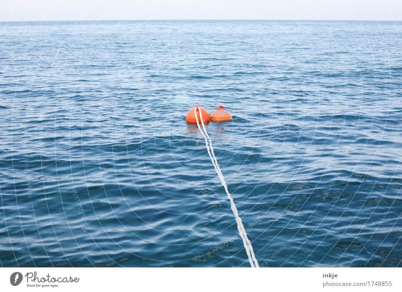 Eine Fahrt ins Blaue. Umwelt Wasser Horizont Sommer Schönes Wetter Wellen Meer Schifffahrt Seil Boje Schwimmen & Baden blau orange weiß Pause Sicherheit Ferne