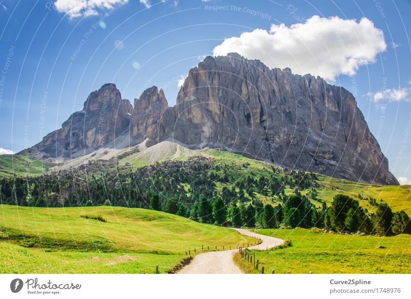 The Rock Natur Landschaft Urelemente Himmel Wolken Sonne Sommer Schönes Wetter Wiese Feld Wald Hügel Felsen Alpen Berge u. Gebirge Gipfel wandern Südtirol