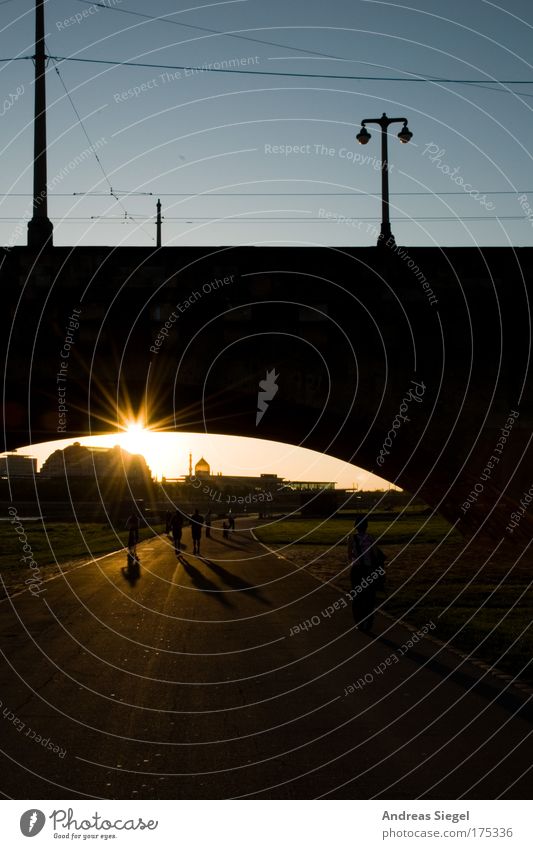 Abendspaziergang Farbfoto Außenaufnahme Textfreiraum unten Tag Dämmerung Licht Schatten Sonnenlicht Sonnenstrahlen Gegenlicht Lifestyle Freizeit & Hobby