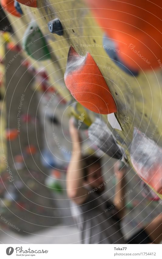 In der Boulderhalle Freizeit & Hobby Sport Fitness Sport-Training Klettern Bergsteigen Mensch Hand Mauer Wand Abenteuer ästhetisch Stress Farbfoto Innenaufnahme