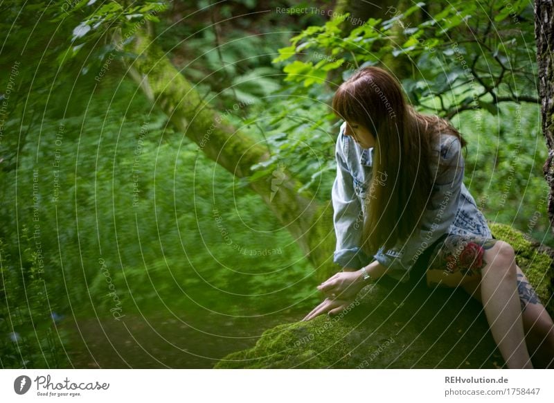 Carina | im Steinbruch Mensch feminin Junge Frau Jugendliche 1 18-30 Jahre Erwachsene Umwelt Natur Pflanze Baum Wald Felsen Tattoo Haare & Frisuren brünett