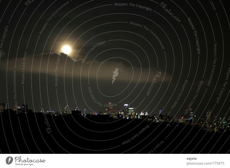 byebye skyline Singapore Asien Stadt Hauptstadt Hafenstadt Stadtzentrum Skyline Haus Hochhaus Bankgebäude Bauwerk Gebäude dunkel schwarz Mond Mondschein Wolken