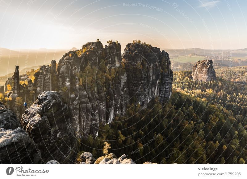 Schrammsteine und Falkenstein im Licht der Abendsonne Ferien & Urlaub & Reisen Tourismus Ausflug Freiheit Berge u. Gebirge wandern Klettern Natur Landschaft