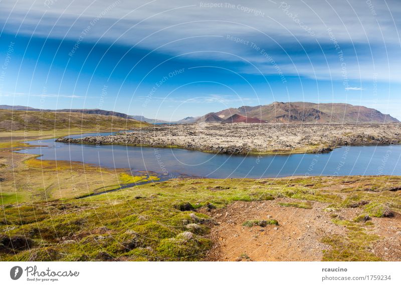 Selvallavatn, vulkanischer See in Snaefellsnes, Island. schön Ferien & Urlaub & Reisen Tourismus Sommer Berge u. Gebirge Natur Landschaft Himmel Wolken Fluss