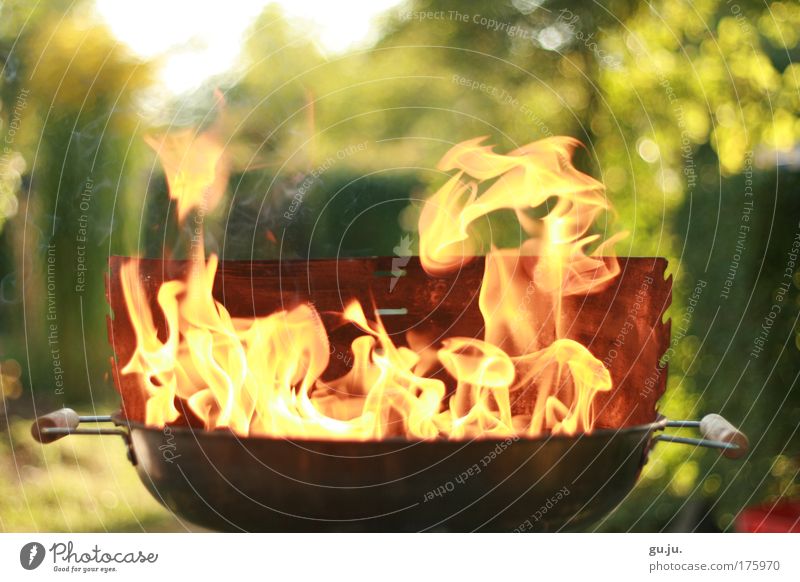 DER FLAMMENDE GRILL Farbfoto mehrfarbig Außenaufnahme Nahaufnahme Menschenleer Abend Licht Sonnenlicht Starke Tiefenschärfe Zentralperspektive