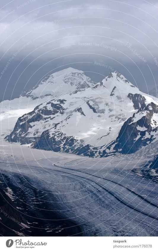 Aletschgletscher Farbfoto Außenaufnahme Textfreiraum oben Tag Licht Schatten Kontrast Sonnenlicht Zentralperspektive Blick nach vorn Tourismus Expedition