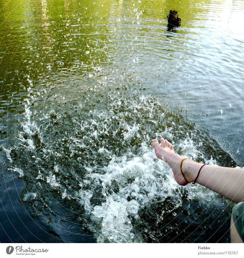 Wasserspiele Farbfoto Außenaufnahme Textfreiraum oben Tag Licht Kontrast Reflexion & Spiegelung Mensch Junge Frau Jugendliche Beine Fuß Umwelt Natur Seeufer