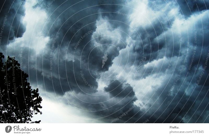 Donnerwetter! Farbfoto Außenaufnahme Abend Natur Urelemente Luft Himmel Wolken Gewitterwolken Klimawandel schlechtes Wetter Unwetter blau grau weiß