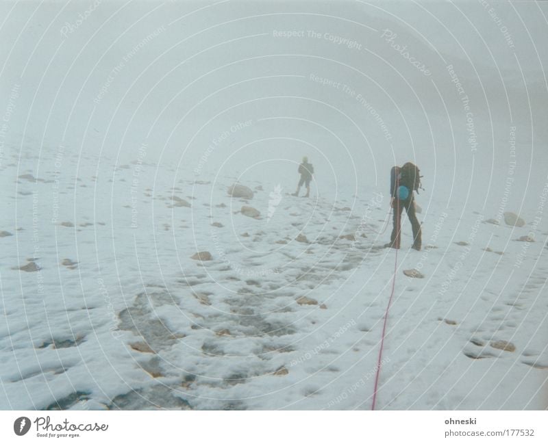 Gipfelstürmer Gedeckte Farben Außenaufnahme Tag Schatten Rückansicht Abenteuer Ferne Freiheit Schnee Berge u. Gebirge wandern Klettern Bergsteigen maskulin