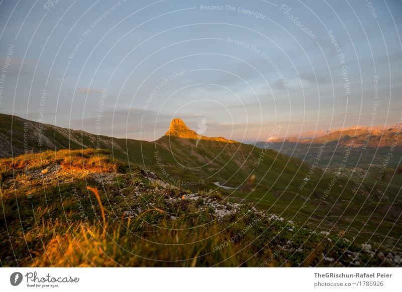 Spitzmeilen III Umwelt Natur Landschaft Schönes Wetter blau braun gelb gold grün orange schwarz Lichtspiel Berge u. Gebirge Gipfel Schweiz Gras Alpen schön