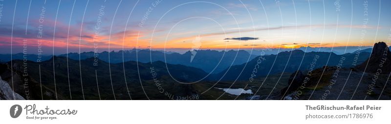 Alpenpanorama Umwelt Natur Landschaft blau gelb violett orange rosa schwarz spitzmeilen Schweiz Berge u. Gebirge Himmel Morgendämmerung Silhouette Gipfel