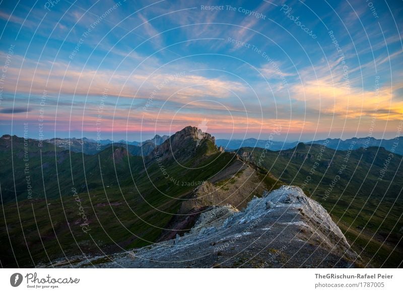 Morgenstund Umwelt Natur Landschaft orange rosa schwarz aufwachen Stein Felsen Bergkamm Berge u. Gebirge Alpen Schweiz Sonnenaufgang Wolken Stimmung Aussicht