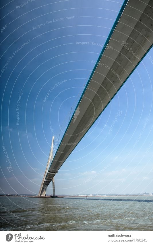 Pont de Normandie Ferien & Urlaub & Reisen Landschaft Schönes Wetter Seeufer Hafenstadt Brücke Bauwerk Architektur Sehenswürdigkeit blau Ziel Seine Le Havre