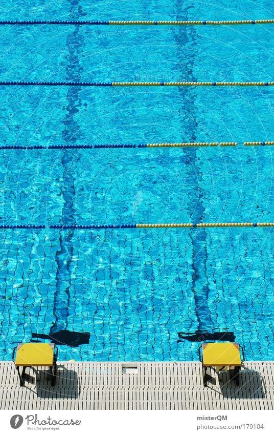 Hürdenschwimmen. Farbfoto mehrfarbig Außenaufnahme Detailaufnahme Luftaufnahme Experiment Muster Menschenleer Textfreiraum links Textfreiraum rechts