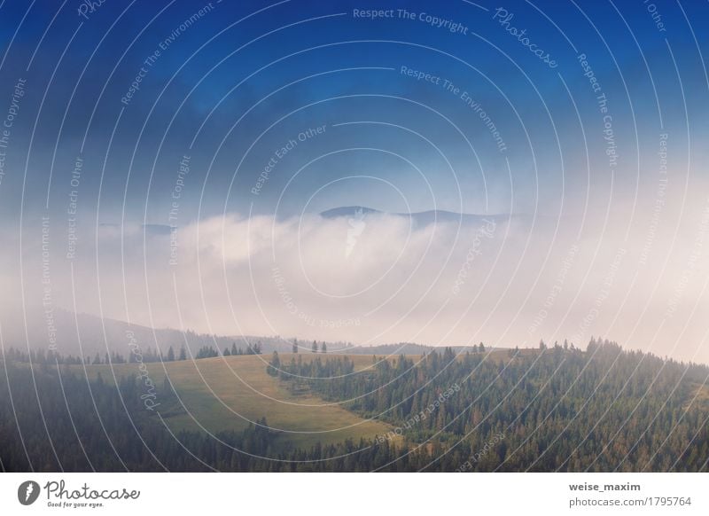 Nebeliger Morgen des Herbstes September in den Bergen schön Ferien & Urlaub & Reisen Tourismus Ausflug Abenteuer Ferne Sommer Schnee Berge u. Gebirge Umwelt