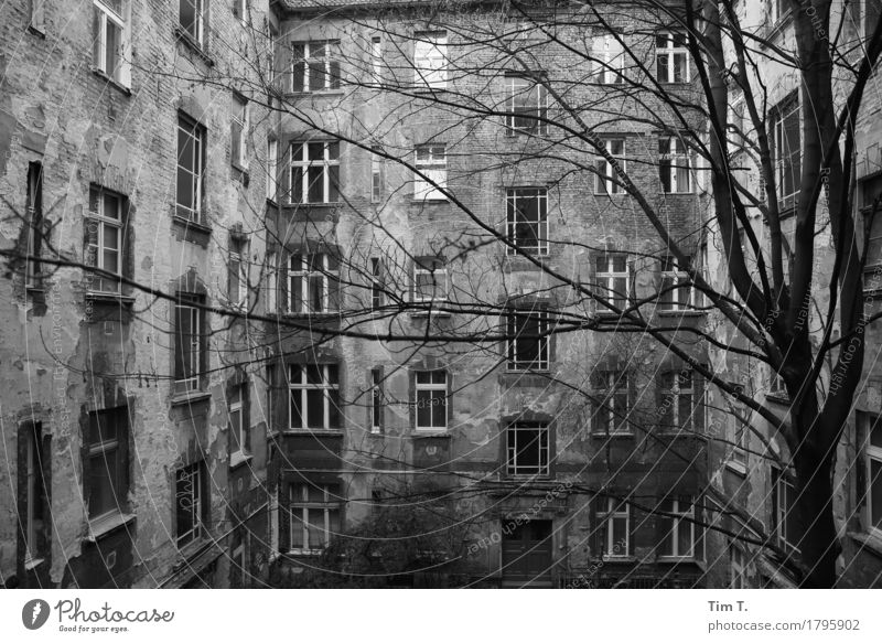 Hinterhof Berlin Prenzlauer Berg Stadt Hauptstadt Stadtzentrum Altstadt Fassade Fenster Senior stagnierend Hof Schwarzweißfoto Außenaufnahme Menschenleer Tag