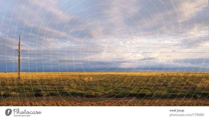 Ruhe vor dem Sturm Farbfoto Außenaufnahme Menschenleer Morgendämmerung Sonnenlicht Ferien & Urlaub & Reisen Strommast Landschaft Wolken Gewitterwolken Horizont