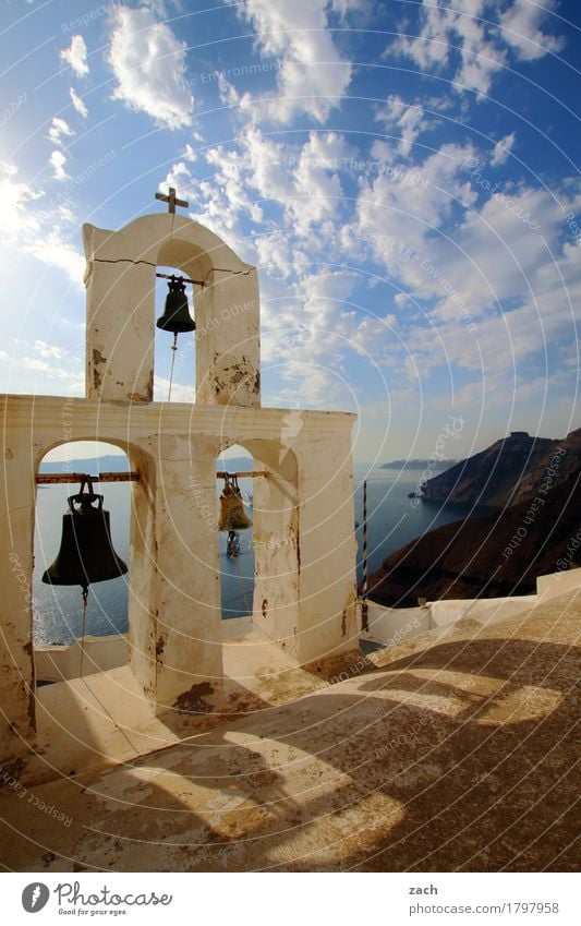 Ding anne Glocke Ferien & Urlaub & Reisen Himmel Wolken Schönes Wetter Felsen Vulkan Meer Mittelmeer Ägäis Insel Santorin Thira Griechenland Kykladen Dorf