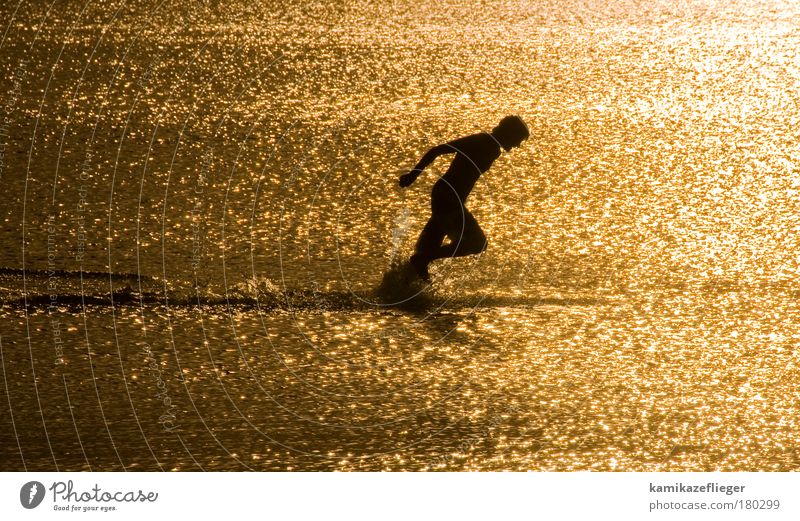 wassersport Farbfoto Außenaufnahme Textfreiraum links Textfreiraum unten Abend Dämmerung Licht Schatten Kontrast Silhouette Lichterscheinung Sonnenstrahlen