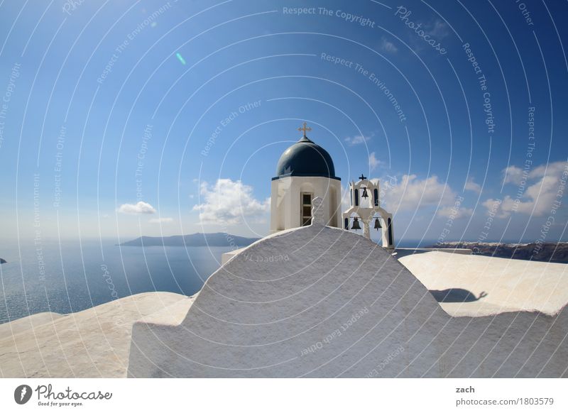 weiß und blau Ferien & Urlaub & Reisen Natur Wasser Wolkenloser Himmel Schönes Wetter Meer Mittelmeer Ägäis Insel Kykladen Santorin Caldera Oia Griechenland