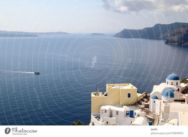 mit Caldera-Blick Ferien & Urlaub & Reisen Natur Wasser Wolkenloser Himmel Schönes Wetter Meer Mittelmeer Ägäis Insel Kykladen Santorin Oia Griechenland Dorf