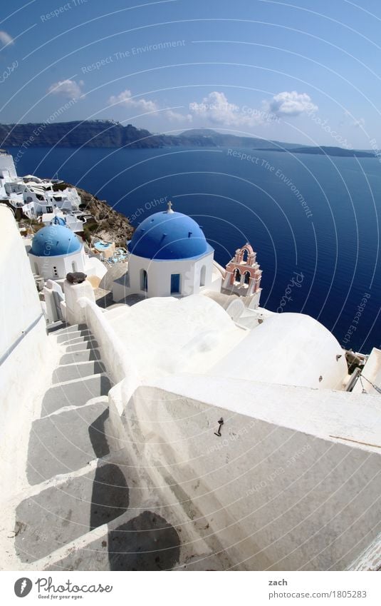 Abstieg Ferien & Urlaub & Reisen Natur Wasser Wolkenloser Himmel Schönes Wetter Meer Mittelmeer Ägäis Insel Kykladen Santorin Caldera Oia Griechenland Dorf