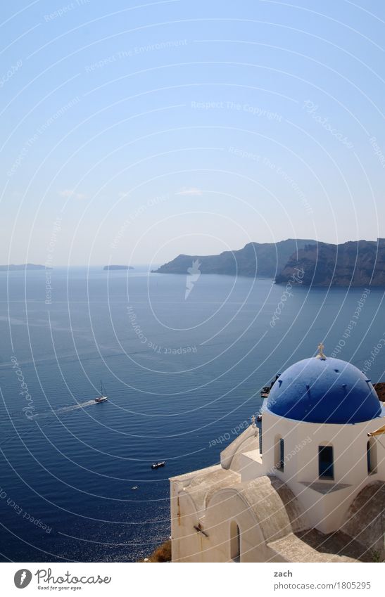 mehr blau als weiß Ferien & Urlaub & Reisen Natur Wasser Wolkenloser Himmel Schönes Wetter Meer Mittelmeer Ägäis Insel Kykladen Santorin Caldera Oia