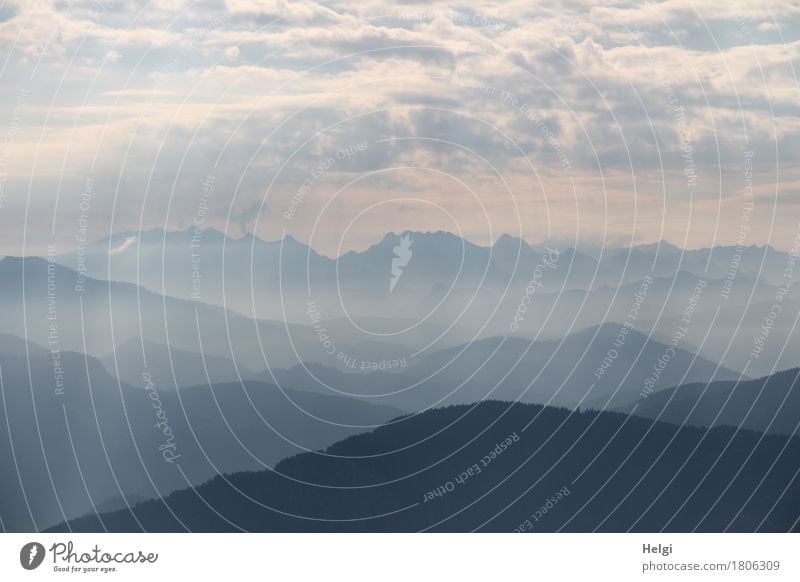 blaue Berge... Umwelt Natur Landschaft Himmel Wolken Herbst Nebel Berge u. Gebirge Alpen Gipfel ästhetisch einzigartig natürlich grau Stimmung ruhig Fernweh