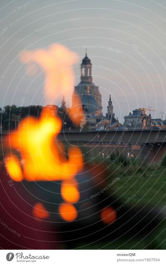 Grillen im Elbflorenz Gemälde ästhetisch Dresden Elbtalaue Sommer sommerlich Sommertag Frauenkirche Feuer Altstadt Außenaufnahme Heimat Deutschland Skyline