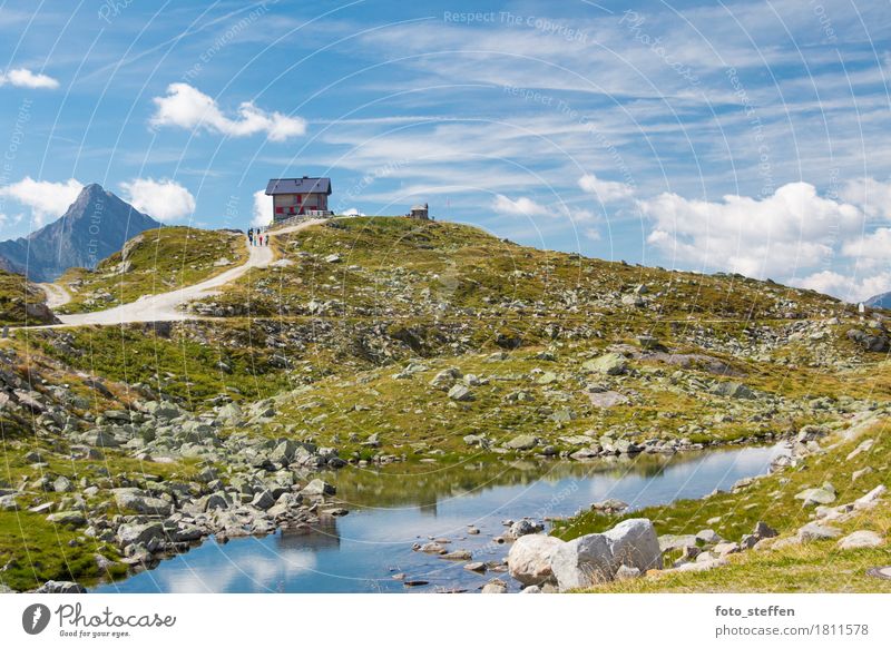 Pfitscher Joch Haus Sommer Sommerurlaub Berge u. Gebirge wandern Natur Landschaft Wasser Himmel Wolken Schönes Wetter Gras Hügel Felsen Alpen Gipfel hell hoch