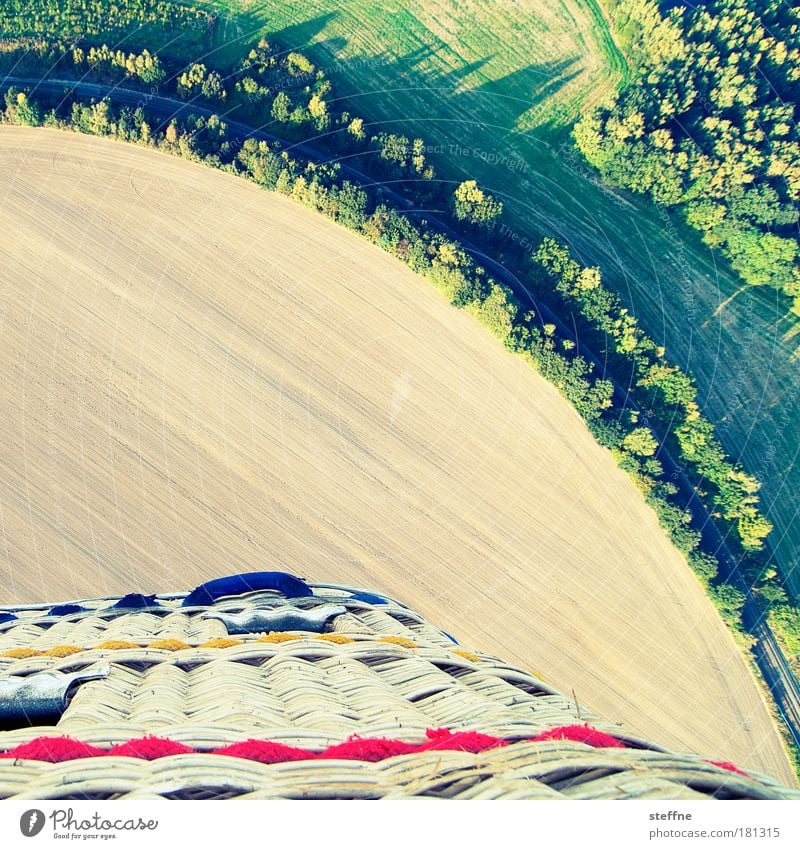 den Bogen raus haben Farbfoto Außenaufnahme Luftaufnahme Menschenleer Textfreiraum Mitte Landschaft Feld Wald Straße Allee Ballone fliegen