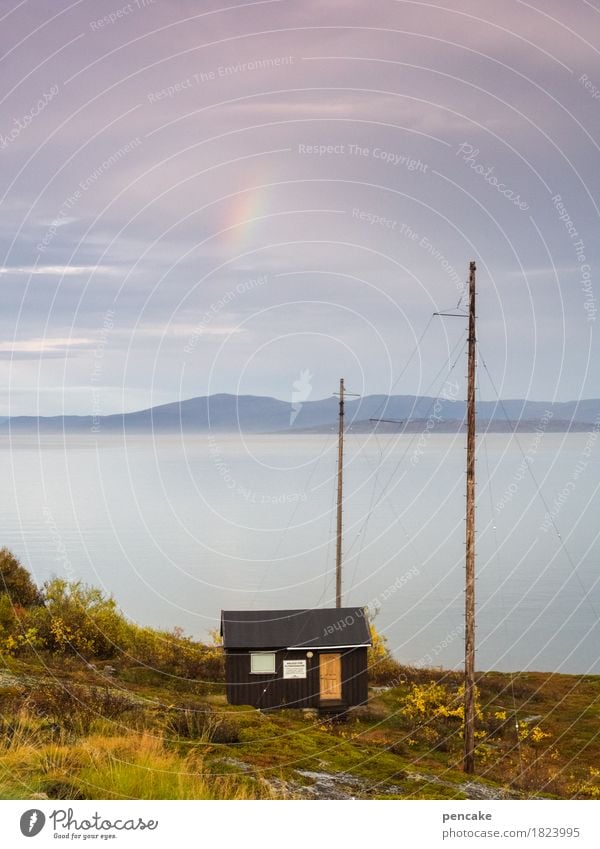 unscheinbares detail | am himmel Natur Landschaft Urelemente Wasser Himmel Herbst Wetter Fjord Horizont Idylle Ferien & Urlaub & Reisen Norwegen Regenbogen