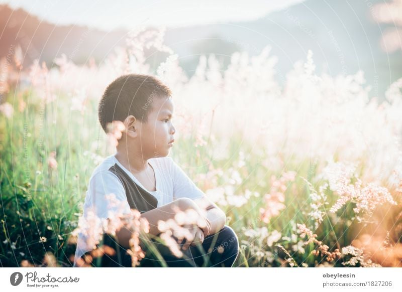 Angst und allein, junges asiatisches Kind Lifestyle Mensch 1 3-8 Jahre Kindheit Kunst Künstler Natur Landschaft Abenteuer Leben Farbfoto mehrfarbig Nahaufnahme