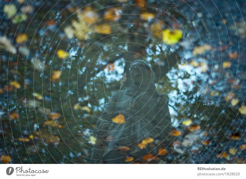 Jule | Pfützenspiegelung Mensch feminin Junge Frau Jugendliche 1 18-30 Jahre Erwachsene Umwelt Natur Landschaft Herbst Wetter schlechtes Wetter Regen Wald