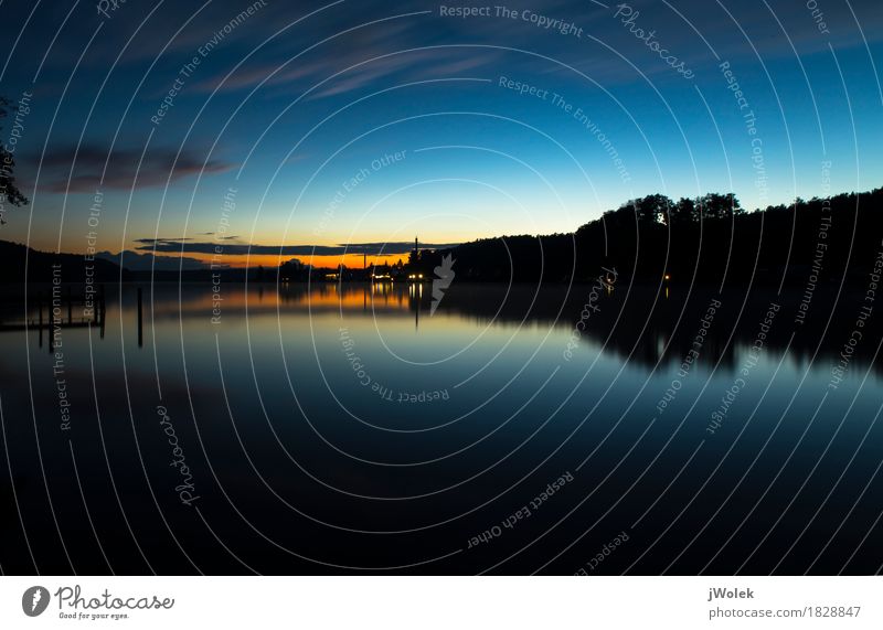 silhouette and reflections on the werbellinsee at dawn light Erholung Ferien & Urlaub & Reisen Sommer Natur Landschaft Wasser Himmel See ästhetisch blau gold