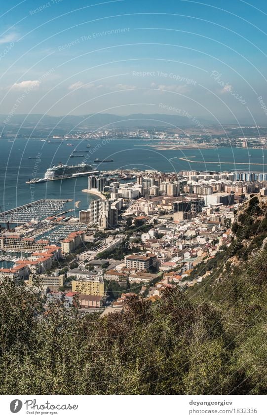 Gibraltar Ferien & Urlaub & Reisen Tourismus Meer Berge u. Gebirge Natur Landschaft Himmel Felsen Küste Kleinstadt Stadt Fluggerät authentisch Aussicht Spanien