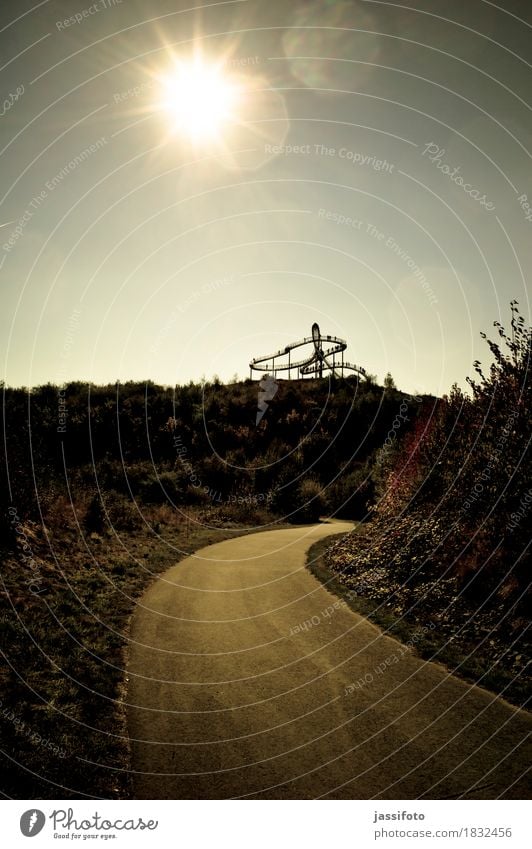 auf der Höhe Sonne Kunst Kunstwerk Skulptur Sonnenlicht Hügel Wahrzeichen Wege & Pfade ruhig Achterbahn Blendenfleck Duisburg Halde Herbstlicht Landmarke