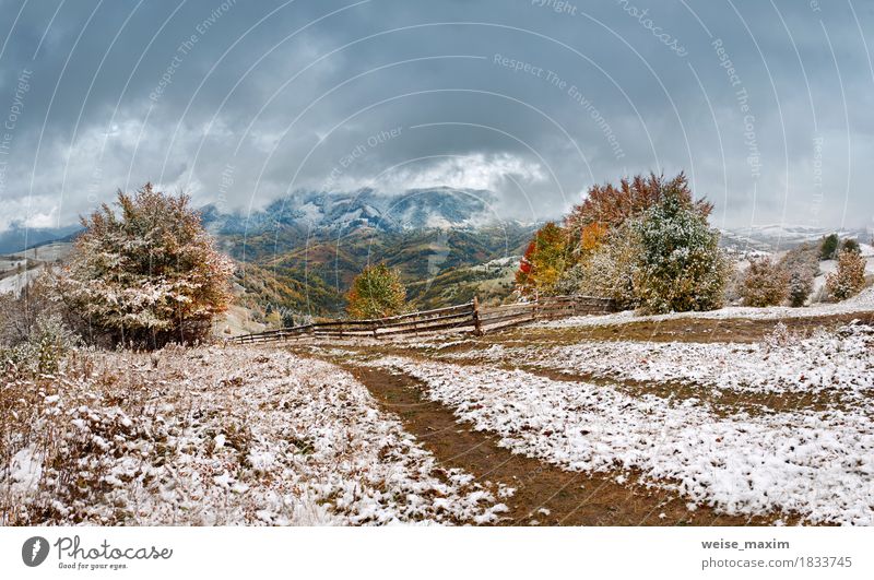 Erster Schnee im Herbst. Schneefall im Bergdorf Ferien & Urlaub & Reisen Tourismus Ausflug Abenteuer Ferne Freiheit Winter Berge u. Gebirge wandern Umwelt Natur