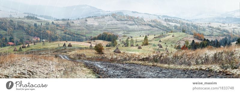 Erster Schnee im Herbst. Schneefall im Bergdorf Ferien & Urlaub & Reisen Tourismus Ausflug Abenteuer Ferne Freiheit Winter Berge u. Gebirge wandern Haus Umwelt