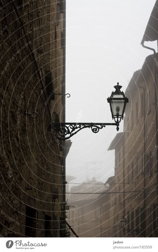 leicht benebelt Außenaufnahme Menschenleer Morgen ruhig Herbst Nebel Kleinstadt Altstadt Architektur Fassade Straße alt historisch Gastfreundschaft elegant