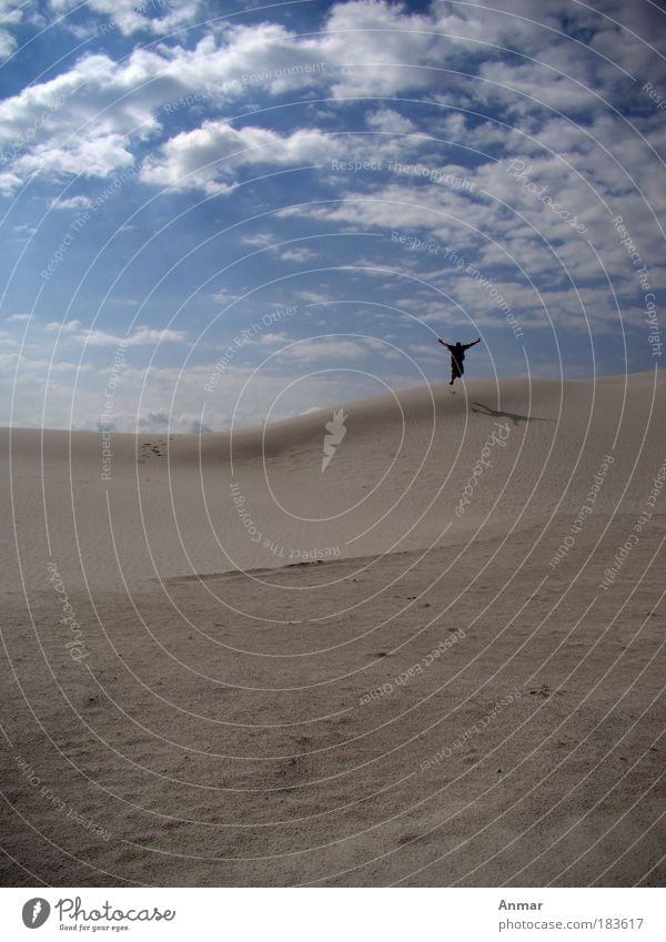 Fliegen? Farbfoto Außenaufnahme Textfreiraum links Textfreiraum oben Tag Silhouette Totale Ganzkörperaufnahme Freude Ferien & Urlaub & Reisen Freiheit Sommer