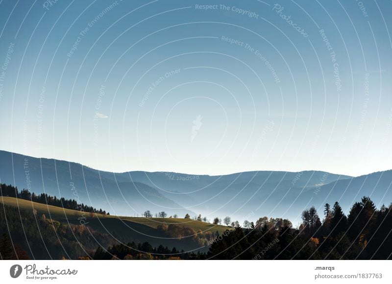 Dunst Ausflug Natur Landschaft Wolkenloser Himmel Sommer Herbst Schönes Wetter Baum Wald Hügel Berge u. Gebirge Erholung schön Stimmung Tal Farbfoto