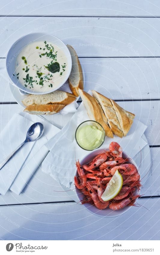 Norwegian Food Lebensmittel Fisch Meeresfrüchte Brot Suppe Eintopf Aioli Reker Garnelen Krabbe Ernährung Mittagessen Abendessen Fingerfood Teller