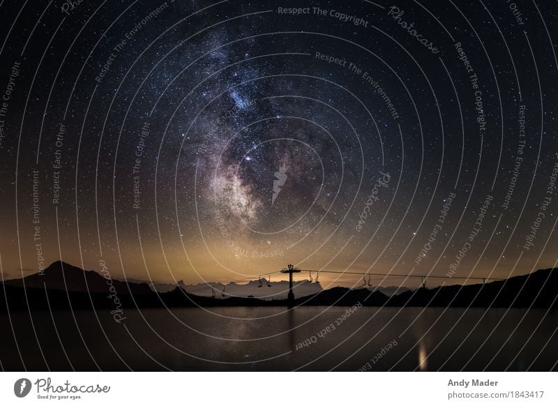 Milky Way and reflexion on a lake Berge u. Gebirge Natur Landschaft Urelemente Wasser Himmel Nachthimmel Stern Sommer Schönes Wetter mehrfarbig Milchstrasse