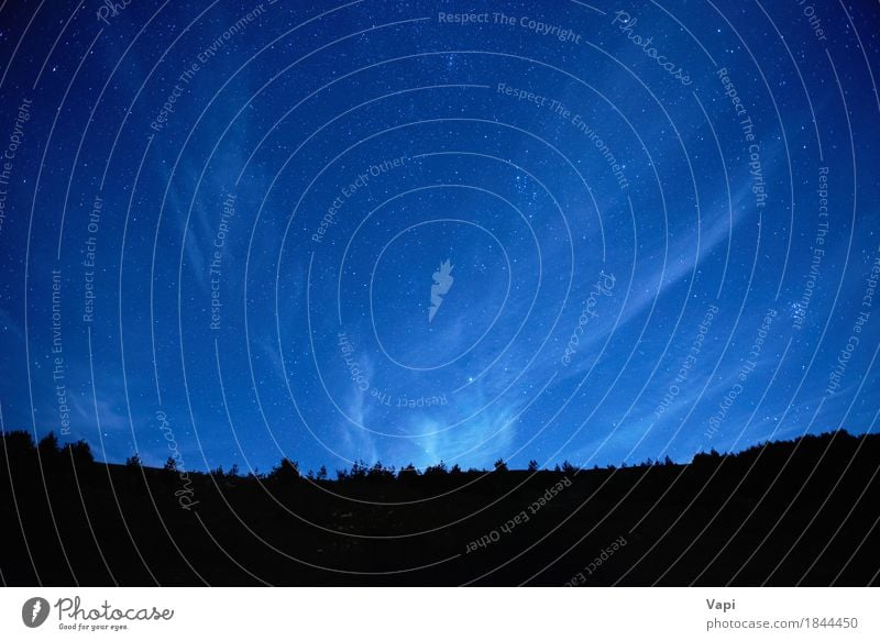 Blauer dunkler nächtlicher Himmel mit vielen Sternen Berge u. Gebirge Tapete Natur Landschaft Wolken Nachthimmel Horizont Mond Baum Wald dunkel hell blau