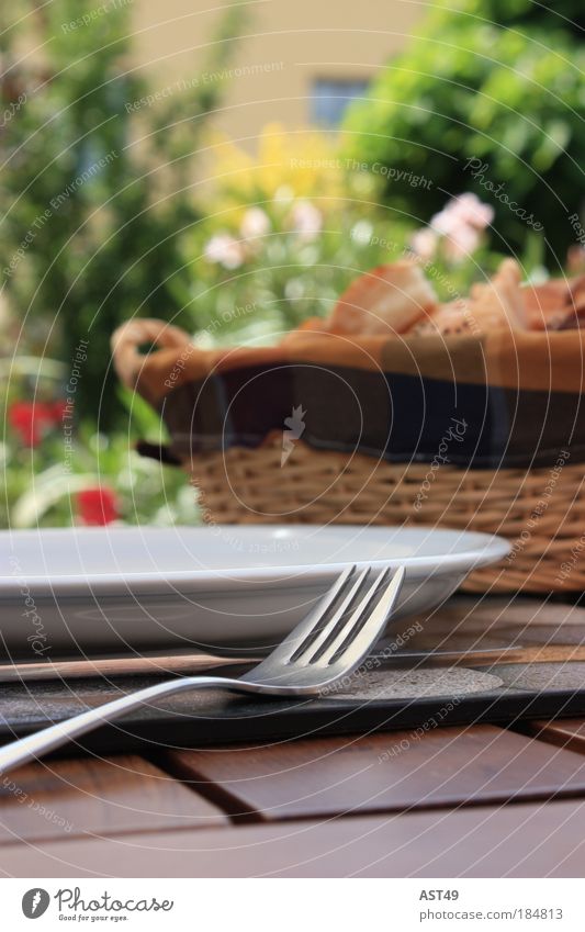 BBQ Außenaufnahme Brot Ernährung Mittagessen Büffet Brunch Festessen Geschirr Teller Besteck Sommer Garten genießen natürlich Wärme Vorfreude Gastfreundschaft