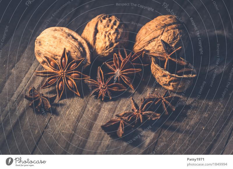 Walnüsse und Anis Lebensmittel Kräuter & Gewürze Walnuss Sternanis Ernährung Weihnachten & Advent Duft braun genießen Stimmung Stillleben backen Würzig