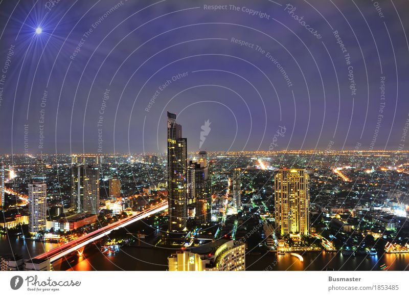 Bangkok bei Nacht Landschaft Himmel Nachthimmel Schönes Wetter Thailand Asien Stadt Hauptstadt Skyline Architektur Ferne Hochhaus Beleuchtung Farbfoto