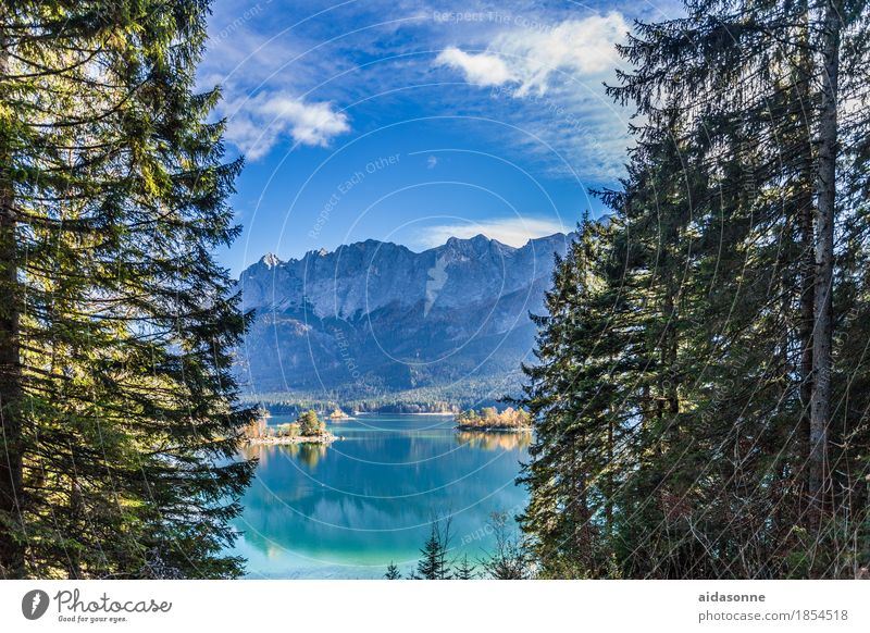 Eibsee Natur Landschaft Wasser Schönes Wetter Wald Felsen Alpen Berge u. Gebirge Gipfel Schneebedeckte Gipfel See Zufriedenheit Lebensfreude Begeisterung schön